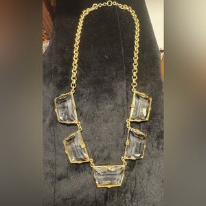 J.Crew Chunky Faceted Clear Crystal Geometric & Gold Tone Chain Necklace